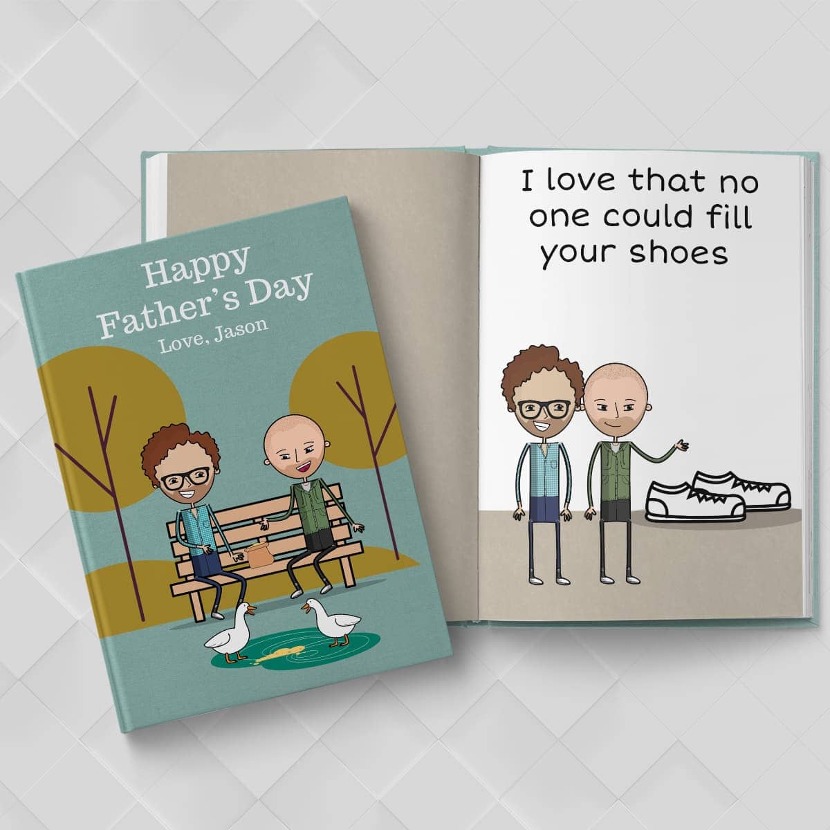 This personalized book allow you to create your characters that look like you and dad. You also can make your own story by answering a few quick questions.